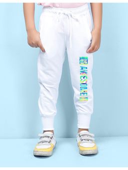Nusyl - White Swe Some Text Printed Blend Straight Fit Joggers