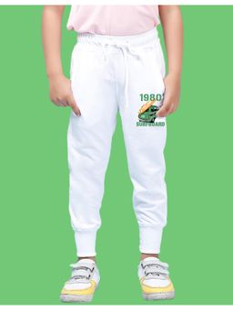 Nusyl - White Typography Slogan with Surfboard Car Carrier Printed Joggers for Boys