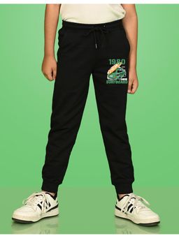 Nusyl - Black Typography Slogan with Surfboard Car Carrier Printed Joggers for Boys
