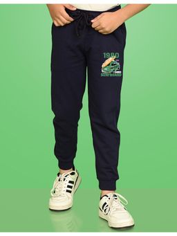 Nusyl - Navy Blue Typography Slogan with Surfboard Car Carrier Printed Joggers for Boys