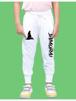 Nusyl - White Text Printed Cotton Joggers for Boys