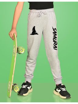 Nusyl - Grey Text Printed Cotton Joggers for Boys