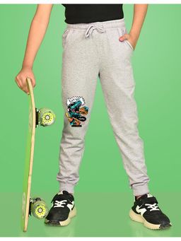 Nusyl - Grey Dinosaur and Text Printed Cotton Joggers for Boys