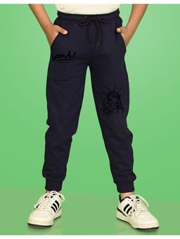 Nusyl - Navy Blue Statue Of Liberty Printed Cotton Joggers for Boys