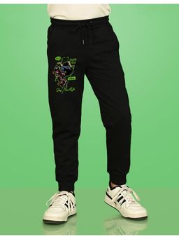 Nusyl - Black Skateboard and Text Printed Cotton Joggers for Boys