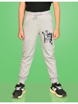 Nusyl - Grey Statue Of Liberty and Text Printed Cotton Joggers for Boys
