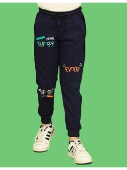 Nusyl - Navy Blue Text and Goggles Printed Cotton Joggers for Boys