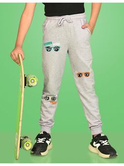 Nusyl - Grey Text and Goggles Printed Cotton Joggers for Boys