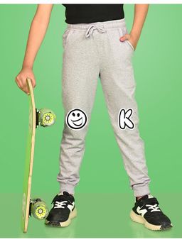 Nusyl - Grey Ok Text Printed Cotton Joggers for Boys