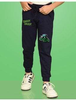 Nusyl - Navy Blue Crocodile and Text Printed Cotton Joggers for Boys