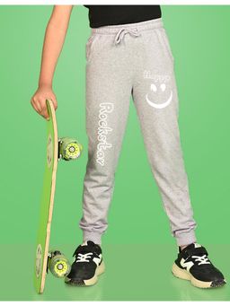 Nusyl - Grey Smiley Emoji and Text Printed Cotton Joggers for Boys