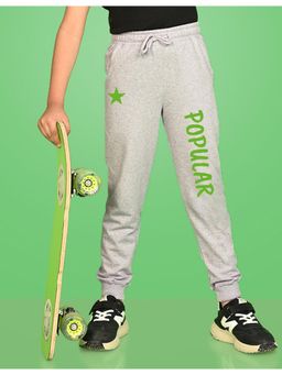 Nusyl - Grey Star and Text Printed Cotton Joggers for Boys