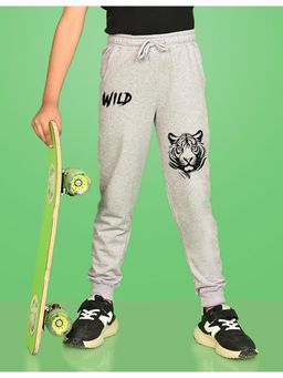 Nusyl - Grey Tiger Face and Text Printed Cotton Joggers for Boys
