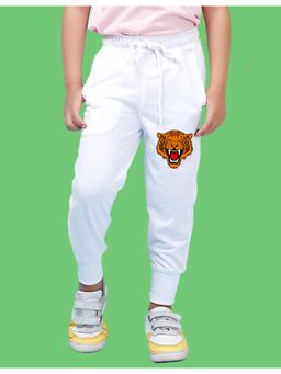 Nusyl - White Tiger Face Printed Cotton Joggers for Boys