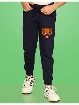 Nusyl - Navy Blue Tiger Face Printed Cotton Joggers for Boys