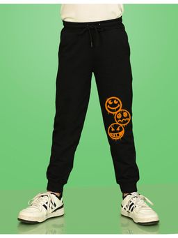 Nusyl - Black Emojis Printed Cotton Joggers for Boys