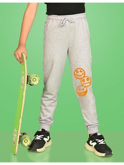 Nusyl - Grey Emojis Printed Cotton Joggers for Boys