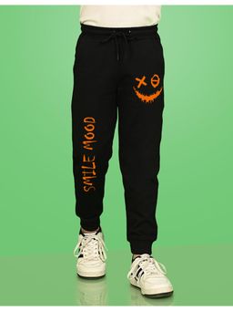 Nusyl - Black Smiley Emoji Printed Cotton Joggers for Boys