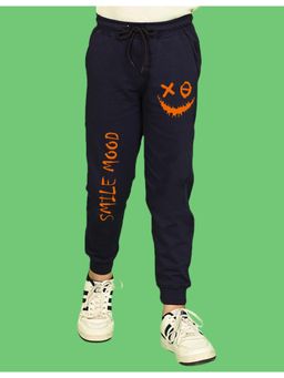 Nusyl - Navy Blue Smiley Emoji Printed Cotton Joggers for Boys
