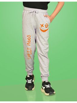 Nusyl - Grey Smiley Emoji Printed Cotton Joggers for Boys