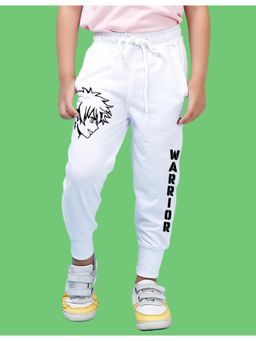 Nusyl - White Graphic Printed Cotton Joggers for Boys
