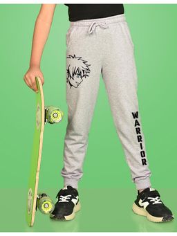 Nusyl - Grey Graphic Printed Cotton Joggers for Boys