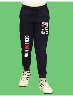 Nusyl - Navy Blue Generation Text Printed Cotton Joggers for Boys