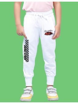 Nusyl - White Car and Text Printed Cotton Joggers for Boys