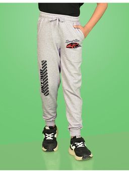Nusyl - Grey Car and Text Printed Cotton Joggers for Boys