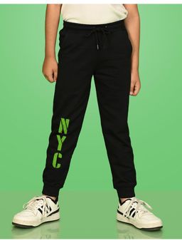 Nusyl - Black Nyc Text Printed Cotton Joggers for Boys