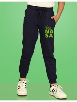 Nusyl - Navy Blue Nasa Text Printed Cotton Joggers for Boys