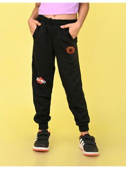 Nusyl - Girls Black Bang Text Printed Straight Fit Joggers