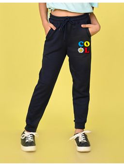 Nusyl - Girls Navy Blue Cool Text Printed Straight Fit Joggers