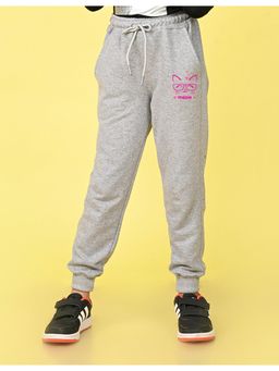 Nusyl - Girls Grey Meow Text Printed Straight Fit Joggers
