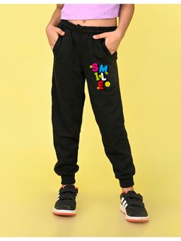 Nusyl - Girls Black Smile Text Printed Straight Fit Joggers