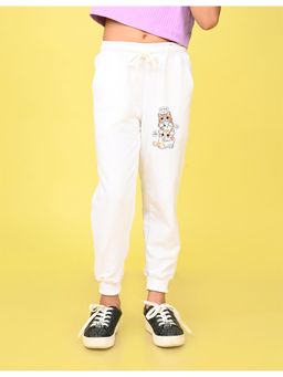 Nusyl - Girls White Cute Cats Printed Straight Fit Joggers