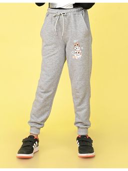 Nusyl - Girls Grey Cute Cats Printed Straight Fit Joggers