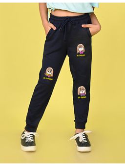 Nusyl - Girls Navy Blue Cute Girls Printed Straight Fit Joggers