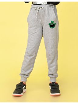 Nusyl - Girls Grey Monster Printed Straight Fit Joggers