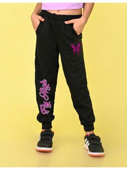Nusyl - Girls Black Butterfly Printed Straight Fit Joggers