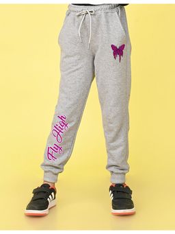 Nusyl - Girls Grey Butterfly Printed Straight Fit Joggers