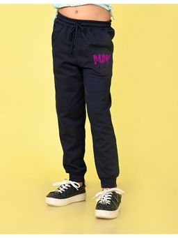 Nusyl - Girls Black Dark Text Printed Straight Fit Joggers