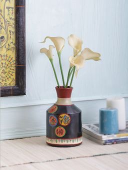 VarEesha - Madhubani Work Terracotta Small Black Vase