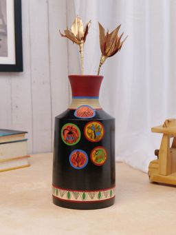 VarEesha - Madhubani Work Terracotta Black Vase