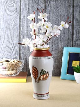 VarEesha - White Leaf Terracotta Vase