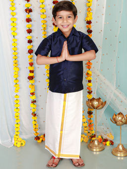 KID1 - Boys Vashti Shirt & Mundu-Blue (Set of 2)