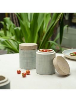 Ellementry - Saan Ceramic Jar with Wooden Lid Set of 2