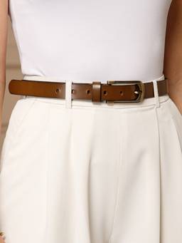 Aditi Wasan - Tan Womens Solid Genuine Leather Belt