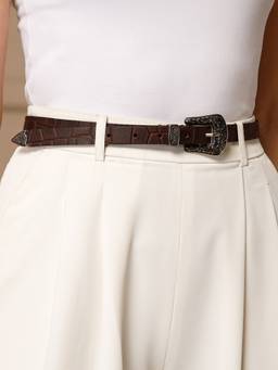 Aditi Wasan - Brown Croco Western Womens Genuine Leather Belt