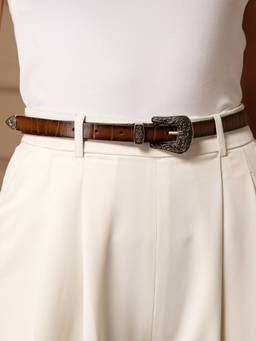 Aditi Wasan - Tan Croco Western Womens Genuine Leather Belt
